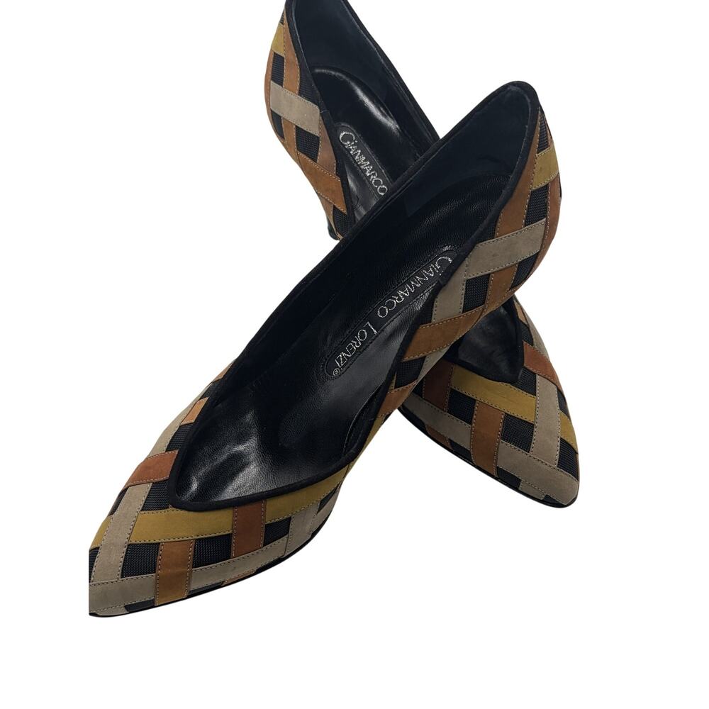 Gianmarco Lorenzi Woven Leather Pumps Pointed Toe Italy Vintage Colorblock Heels
